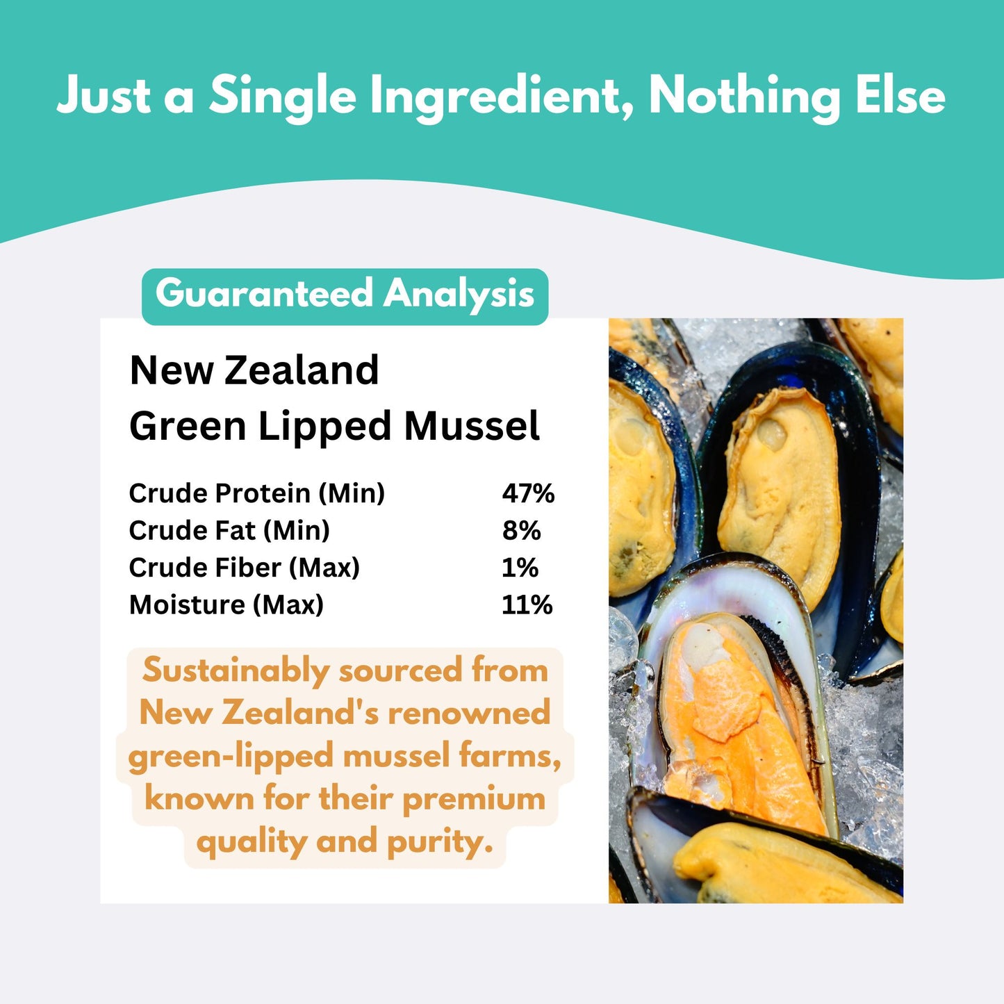 New Zealand Green Lipped Mussel Dog Treats guaranteed analysis